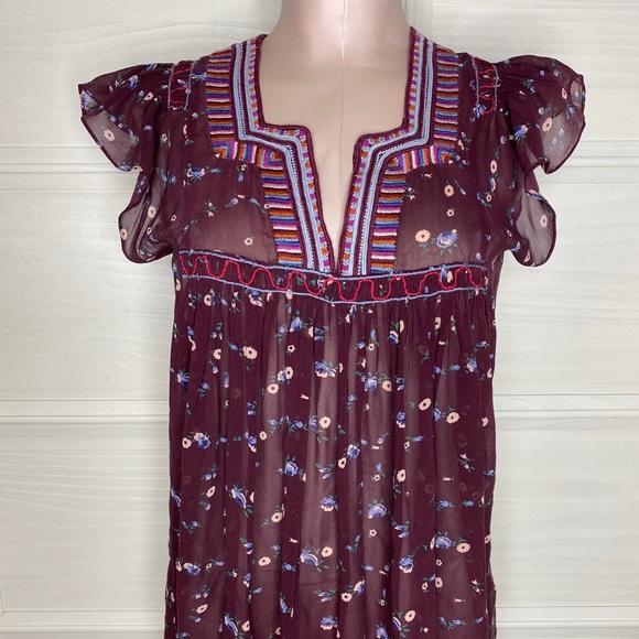 Ulla Johson Silk Floral Sheer Blouse Top Boho Bohemian Peasant Sz 4 - Picture 13 of 16